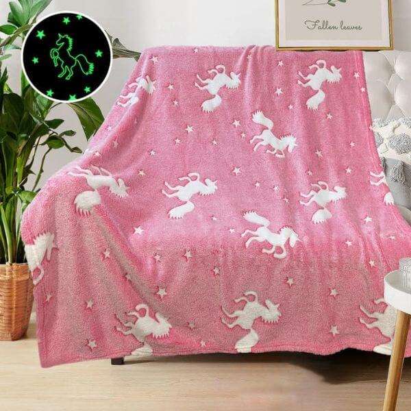 Glow in The Dark Pink Unicorn Blanket