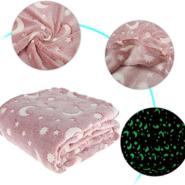 Glow in The Dark Soft Star Moon Pink Blanket