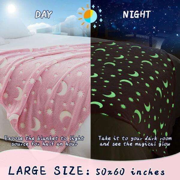 Glow in The Dark Soft Star Moon Pink Blanket