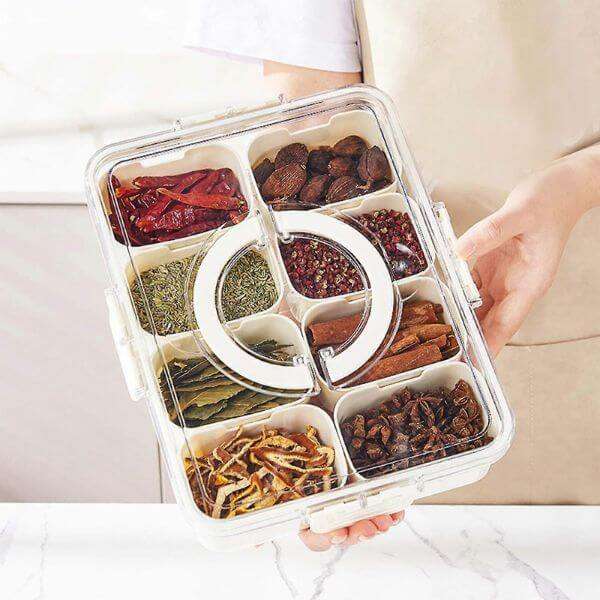 Portable 8 Compartment Snack Box With Lid and Handle
