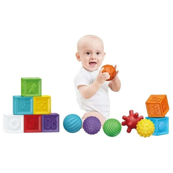 14pcs Puzzle Sensory Soft and Textured Rubber Balls and Blocks Set For Kids
