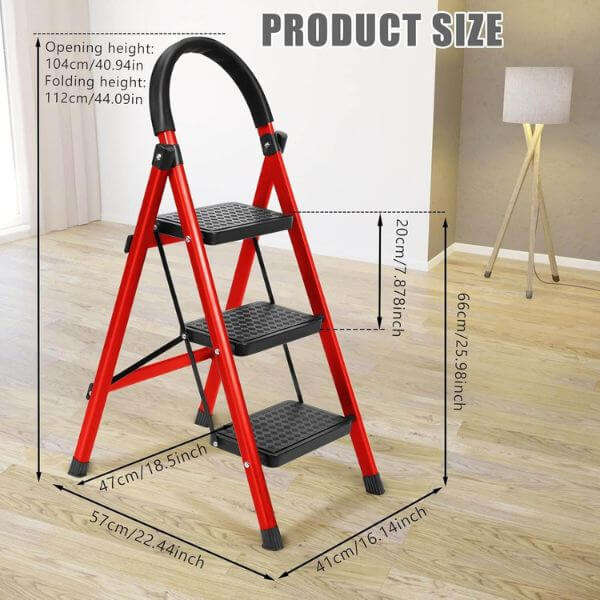 3 Step Folding Step Ladder with Wide Non Slip Pedals