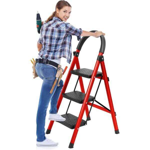 3 Step Folding Step Ladder with Wide Non Slip Pedals