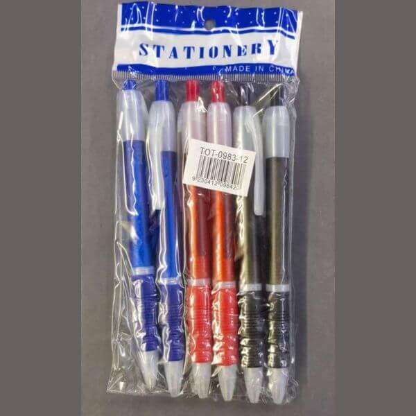 6 Piece Grippy Ballpoint Pens