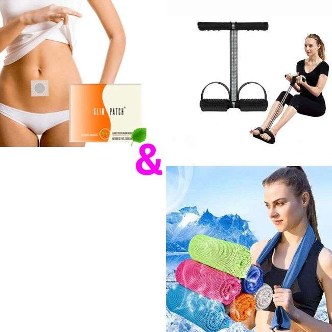 Tummy Trimmer and 30 Piece Slim Patch Plus Cooling Towel