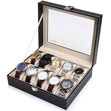 Glass Top 10 Watch Leather Box