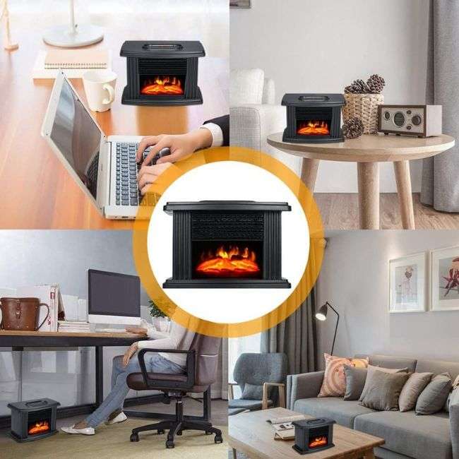 1000W Mini Electric Fireplace Heater with Remote Control