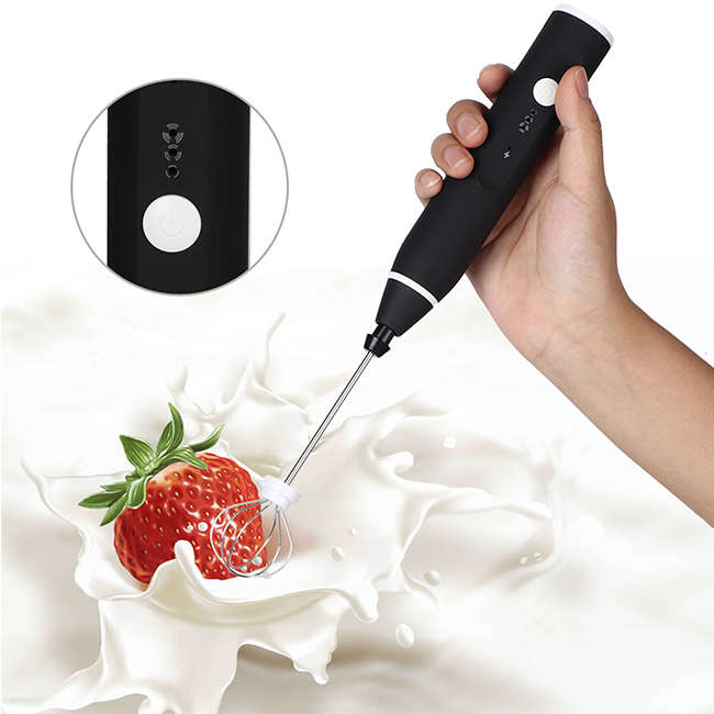 Handheld USB Milk Frother with 3 Speeds & 2 Heads