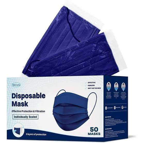 MASK DISPOSABLE 3PLY 50 NAVY BLUE