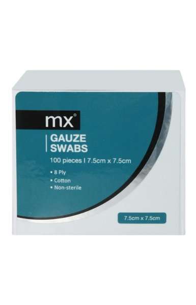 MX GAUZE SWABS  75MM 8PLY N/S 100