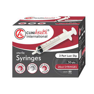 SYRI 20ML LUER SLIP CLINIHEALTH 50S
