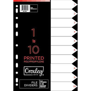 CROXLEY INDICES PRINTED 1-10 DIVIDER SET