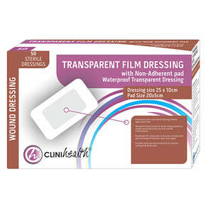 DRESS TRANSP FILM & PAD CLIN 25X10CM 50~