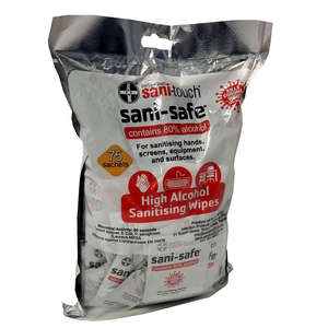 SANISAFE WIPES SACHETS 80% ALCOHOL 75~