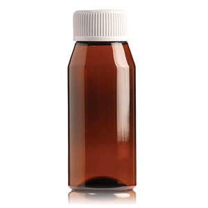 PLAS BOTTLE 50ML ROUND AMBER SCREW C 100