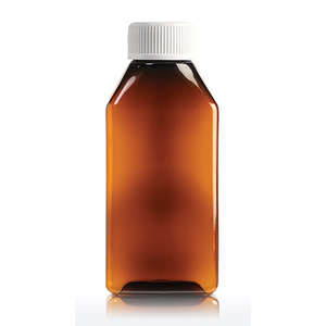 PLAS BOTT 100ML RECT AMBER SCREW C 500~
