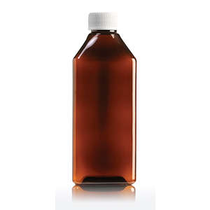 PLAS BOTTLE 200ML RECT AMBER SCREW C 300