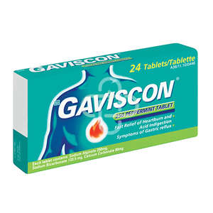 GAVISCON TABLETS 24 PEPPERMINT 250MG