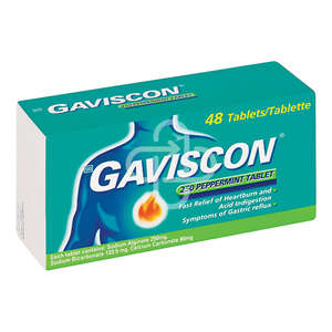 GAVISCON TABLETS 48 PEPPERMINT 250MG