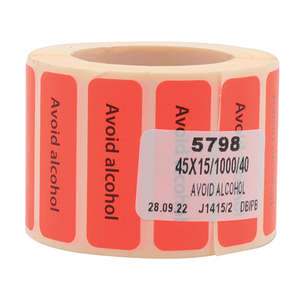LABEL -AVOID ALCOHOL- DAYGLO 1000s