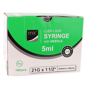 SYRI 5ML LUER L+NEEDLE 21GX38MM MX 100~