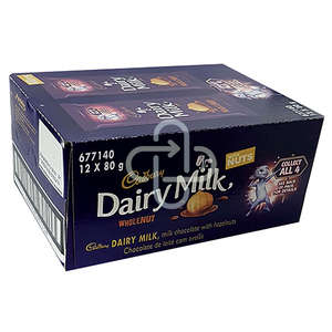 CADBURY DAIRY MILK WHOLENUT 80G X 12  ~