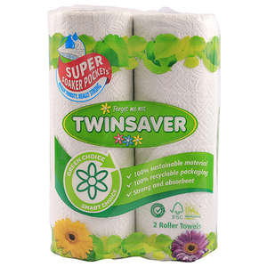 TISSUE TWINSAVER ROLLER TOWEL WHITE 2PLY