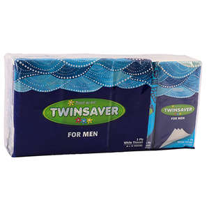 TISSUE TWINSAVER 3PLY P/PACK MEN 8X10 ~