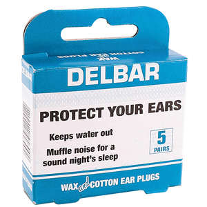 DELBAR WAX & COTTON EAR PLUGS 5 PAIRS