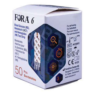 FORA 6 3-IN-1 STRIPS 50 GLUC/HEMAT/HEMO
