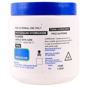 POTASSIUM HYDROXIDE 500G FLAKES MEDICOLA