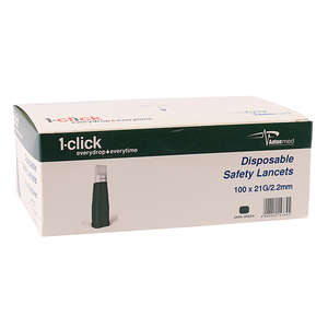 LANCET SAFETY 1-CLICK 21GX2.2MM GREE 100