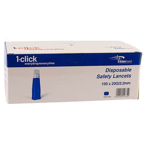 LANCET SAFETY 1-CLICK 23GX2.2MM BLUE 100