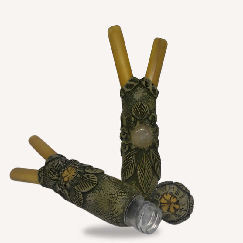 Kuripé Decorated Amazonian Handmade Bamboo Rapé Pipe - Ayahuasca Vine, White Crystal & Integrat...
