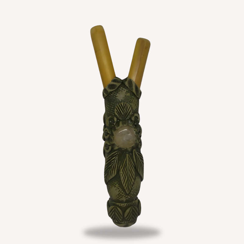 Kuripé Decorated Amazonian Handmade Bamboo Rapé Pipe - Ayahuasca Vine, White Crystal & Integrat...