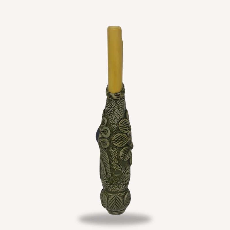 Kuripé Decorated Amazonian Handmade Bamboo Rapé Pipe - Ayahuasca Vine, White Crystal & Integrat...
