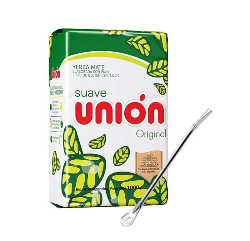Combo - Yerba Mate Tea (1kg) Union Imported from Argentina & Bombilla Straw