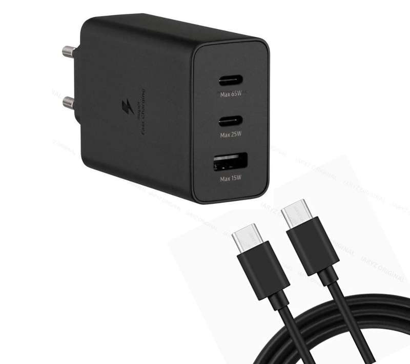 65 WATT Super Fast charger 2x C Port 1x USB port with Type C Cable
