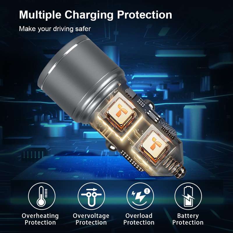 38W Dual Car Charger USB and Type-C Port - Silver (Generic)