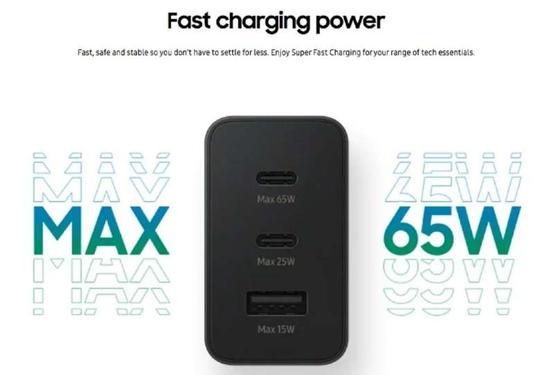65W PD Fast Charger For Android with USB-C to USB-C Cable Black (Generic)