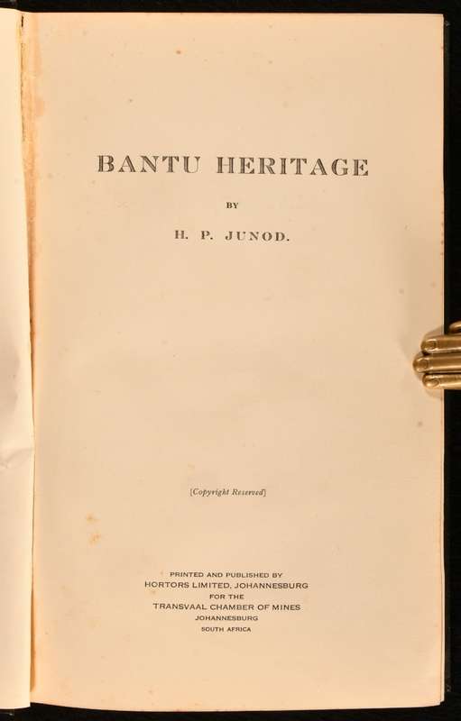 Bantu Heritage by H.P.Junod  (1938)