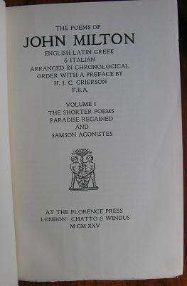 The Poems of John Milton, two volumes (1925) (Florence Press) ( with bookplates)