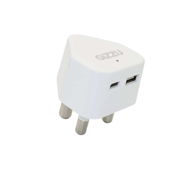 GIZZU Fast Charge Wall Charger Type C 20W &amp; USB - 3 Prong Round Plug