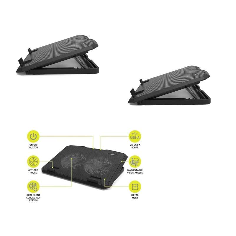 Port Designs Ergonomic 15.6'' -17'' Notebook Cooling Stand  X2 Fans