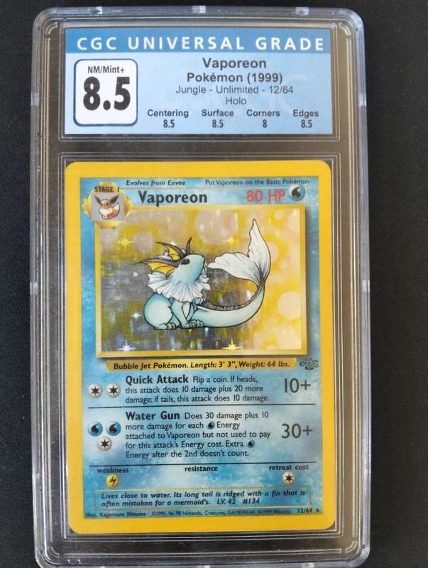 Vaporeon Jungle 12/64 Unlimitted HOLO CGC 8.5 Graded