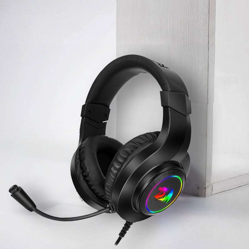 REDRAGON Over-Ear HYLAS Aux (Mic and Headset)|USB (Power Only)&#13;RGB Gaming Headset - Black