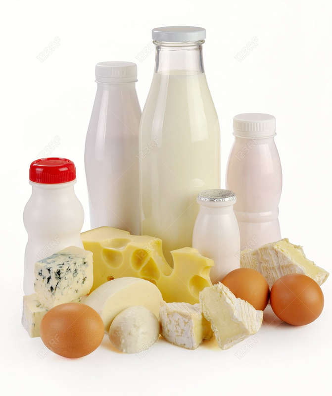 Milk Cheese Yogurt And Eggs On A White Background Stock ...