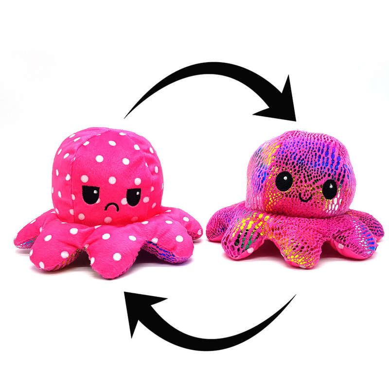 Happy or Sad Octopus - Mini Mood Octopus - Reversible - Strawberry