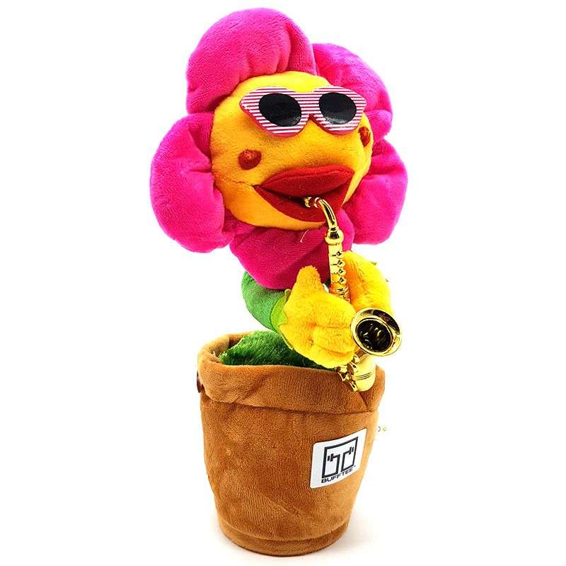 Dancing Sunflower Soft Plush Toy -  Dancing Plant & Saxophone -Pink