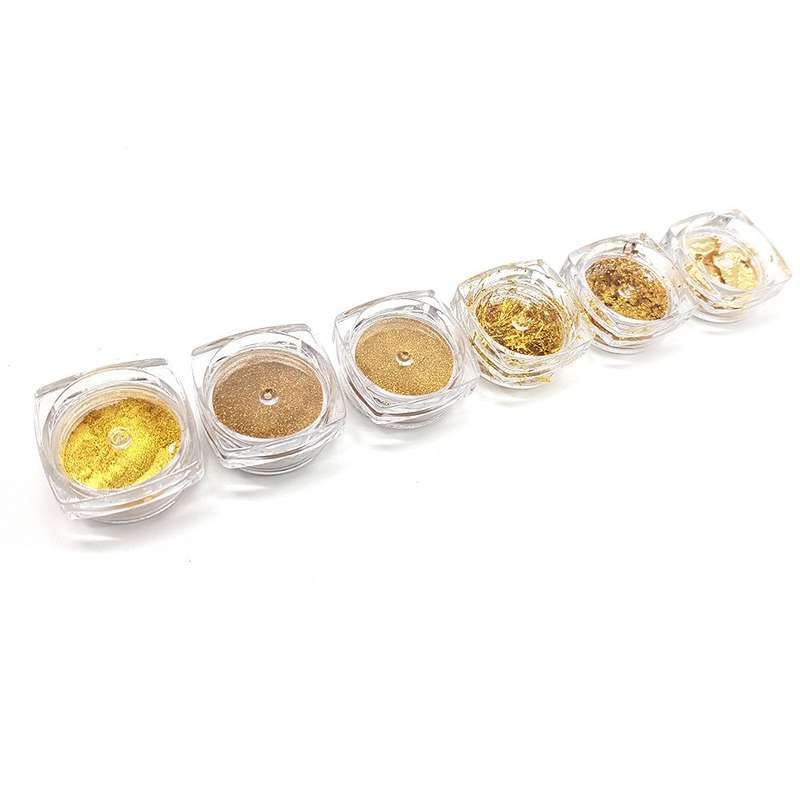 BUFFTEE Nail Foil Flakes - Gorgeous Gold - Chrome Nail Glitter 6 Pack